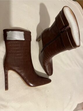 Journee Collection Elanie Brown Croc-Embossed High Heel Ankle Boots